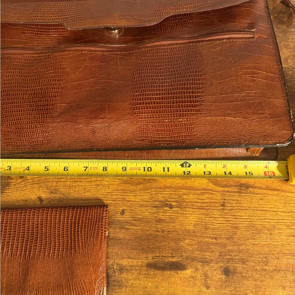 Vintage‎ Lizard Embossed Leather Attache Briefcase Business Card Wallet Set